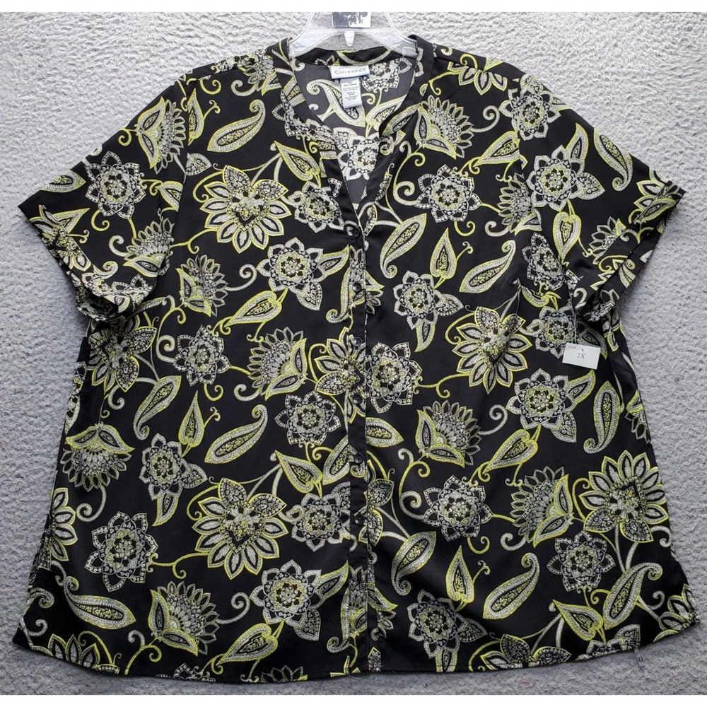 Catherine's Blouse Top Womens 2X Multi Paisley Print Short Sleeve Button Front